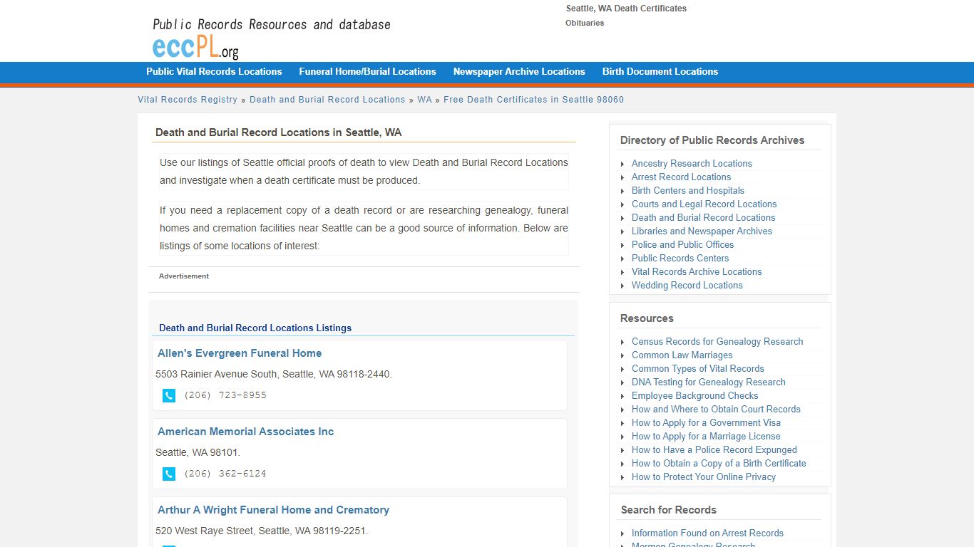 Seattle, WA Death Certificates - Obituaries - Vital Records
